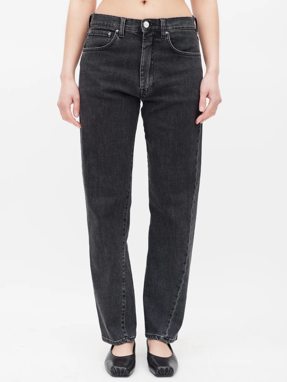 TOTEME Washed Black Original Denim Straight Leg Twisted Seam Jeans Minimalist 25